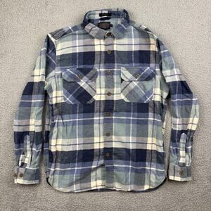 Pendleton Shirt Mens Medium Blue Plaid Burnside Doublebrushed Flannel Pockets